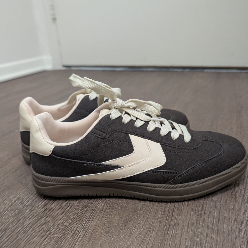 Brown Faux Suede and Cream sneakers